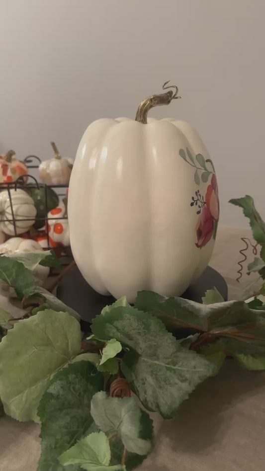 Large Hydrangea and Succulent Floral Pumpkin