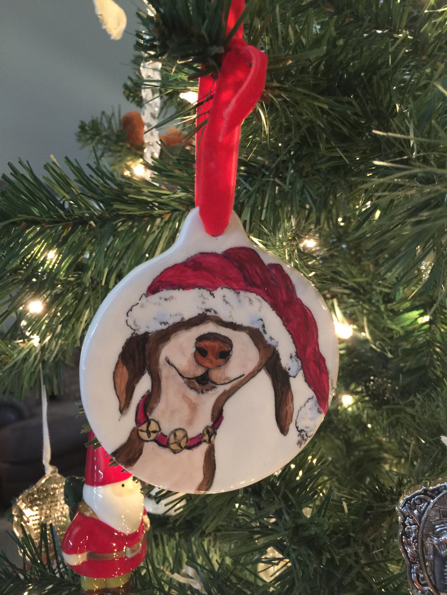 Santa Dog porcelain ornament